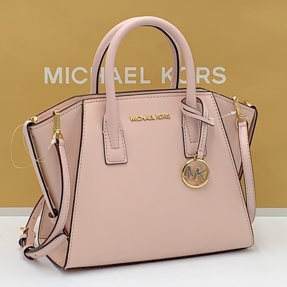 Michael Kors Avril Small Leather Top-Zip Satchel Powder Blush color